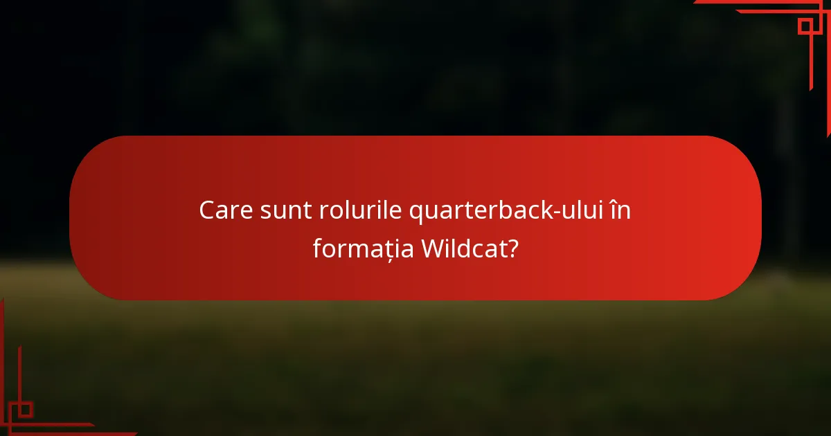 Care sunt rolurile quarterback-ului în formația Wildcat?